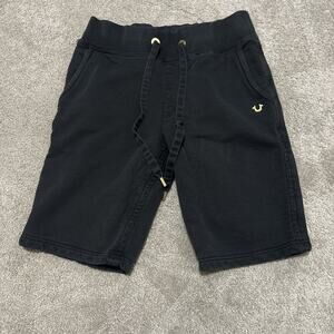 True Religion Fleece Sweat Shorts Mens Medium Drawstring Black Gold